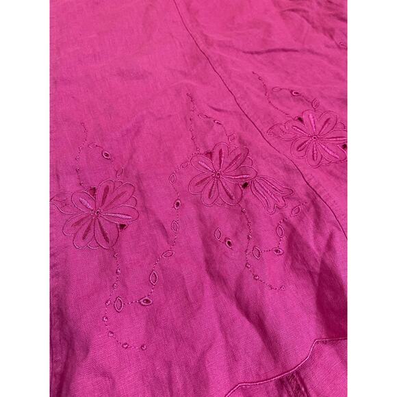 Your Six Sense 100% Linen Pink Midi Skirt Beach Coastal Floral Detail Coquette - Picture 3 of 9